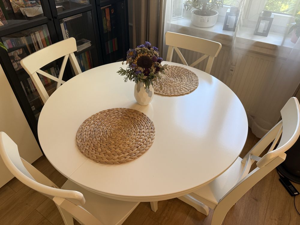 IKEA INGATORP okrągły biały stół rozkładany 110cm