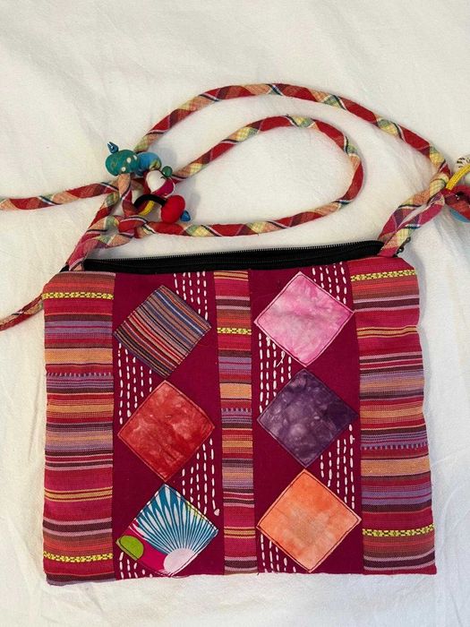 Bolsa de mão Vintage colorida infantil de tecido com bolso interior