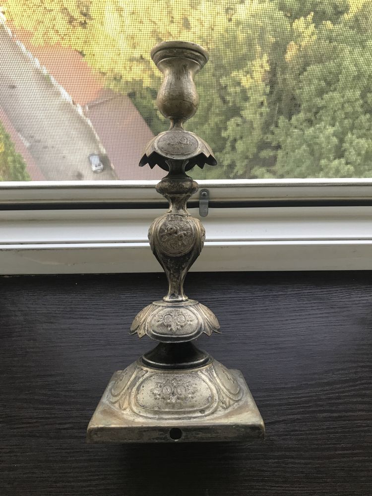 Царский подсвечник 1901г клеймо мельхиор посеребрение
