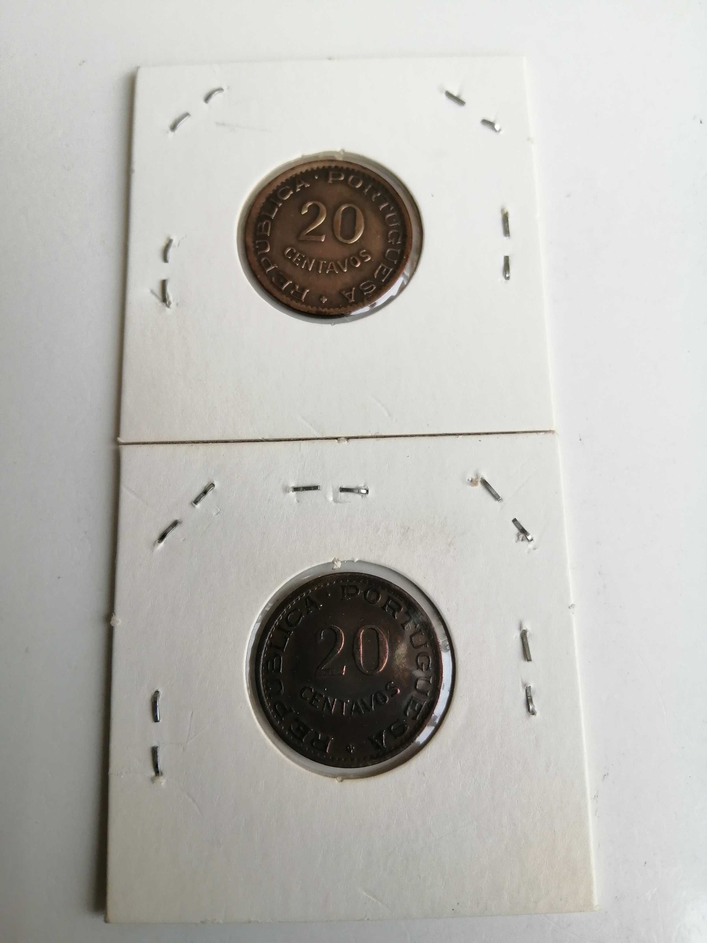 Moedas de Angola 20, e 50 centavos 1948/1949 e 1962