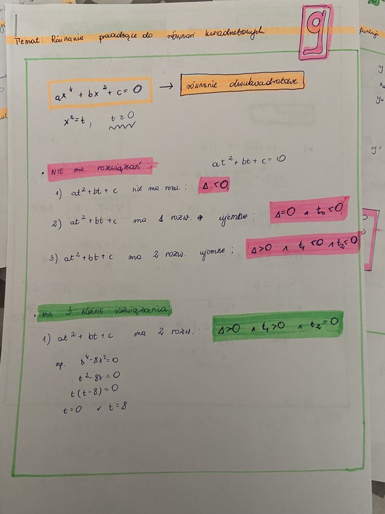 Notatki Funkcja Kwadratowa, matura matematyka rozszerzona, podstawowa