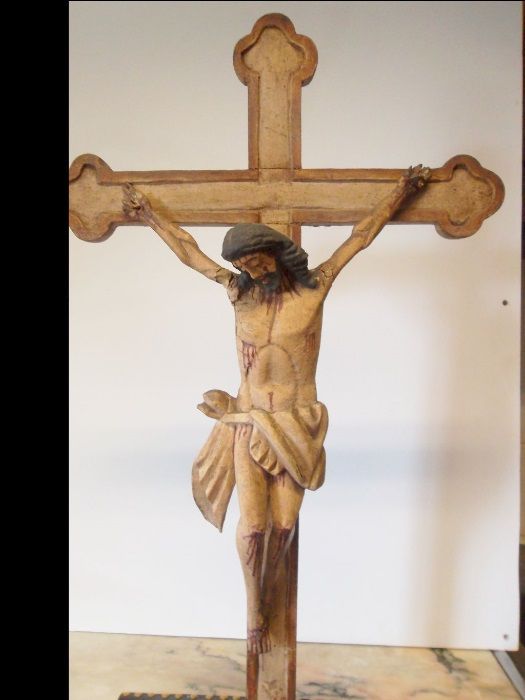 grande antigo crucifixo em madeira policromada Sec. XIX - 106 cm