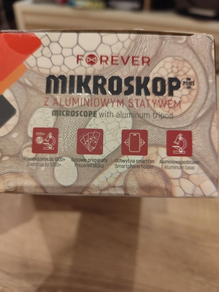 Mikroskop z aluminiowym statywem zoom x1200 preparaty gotowe +zestaw