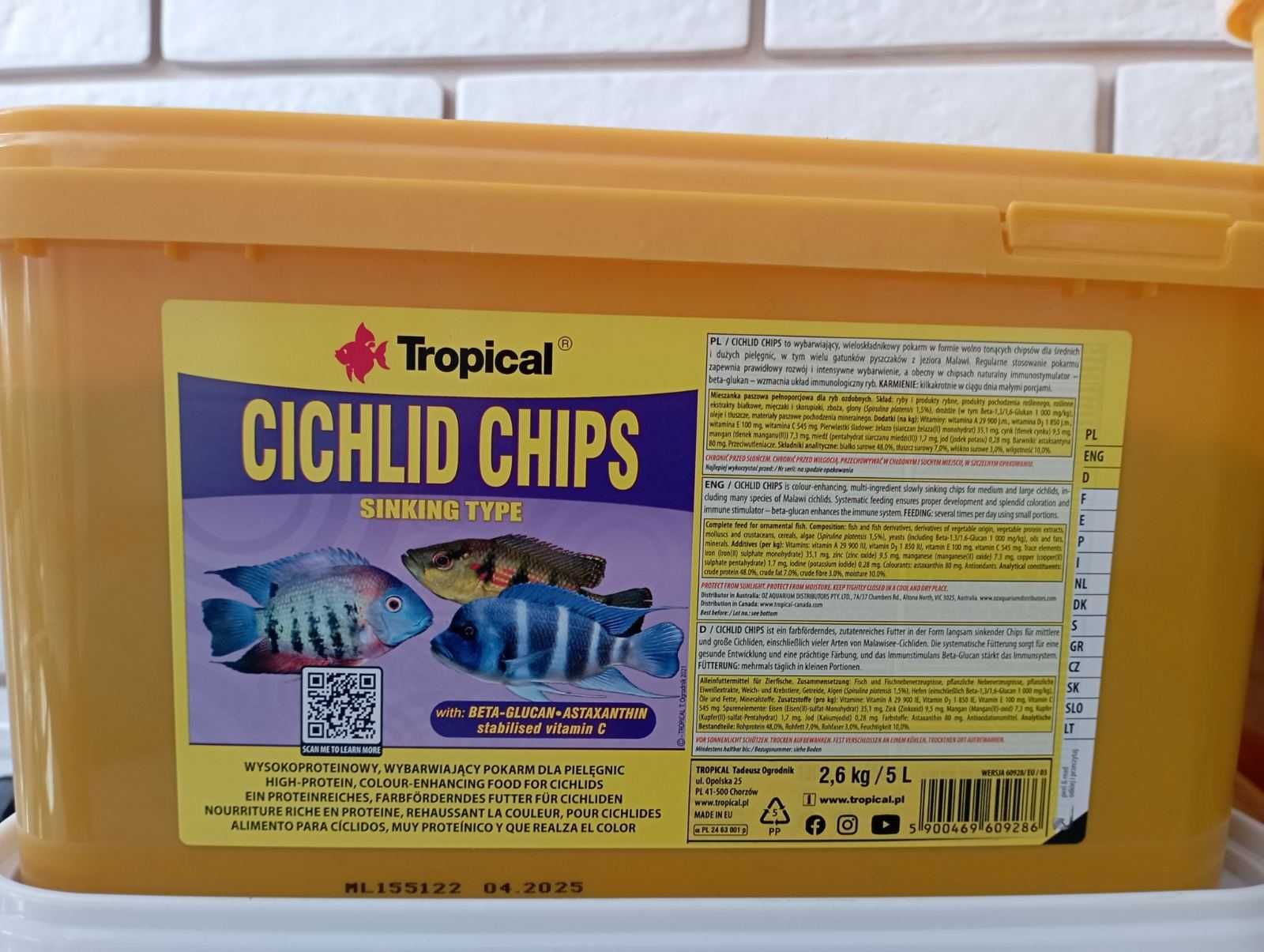 Корм Tropical Cichlid Chips для цихлід (чіпси) 5л.2.6 кг.