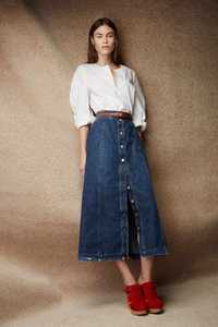 Джинсова спідниця міді на ґудзиках розмір xs (6) юбка джинс zara
