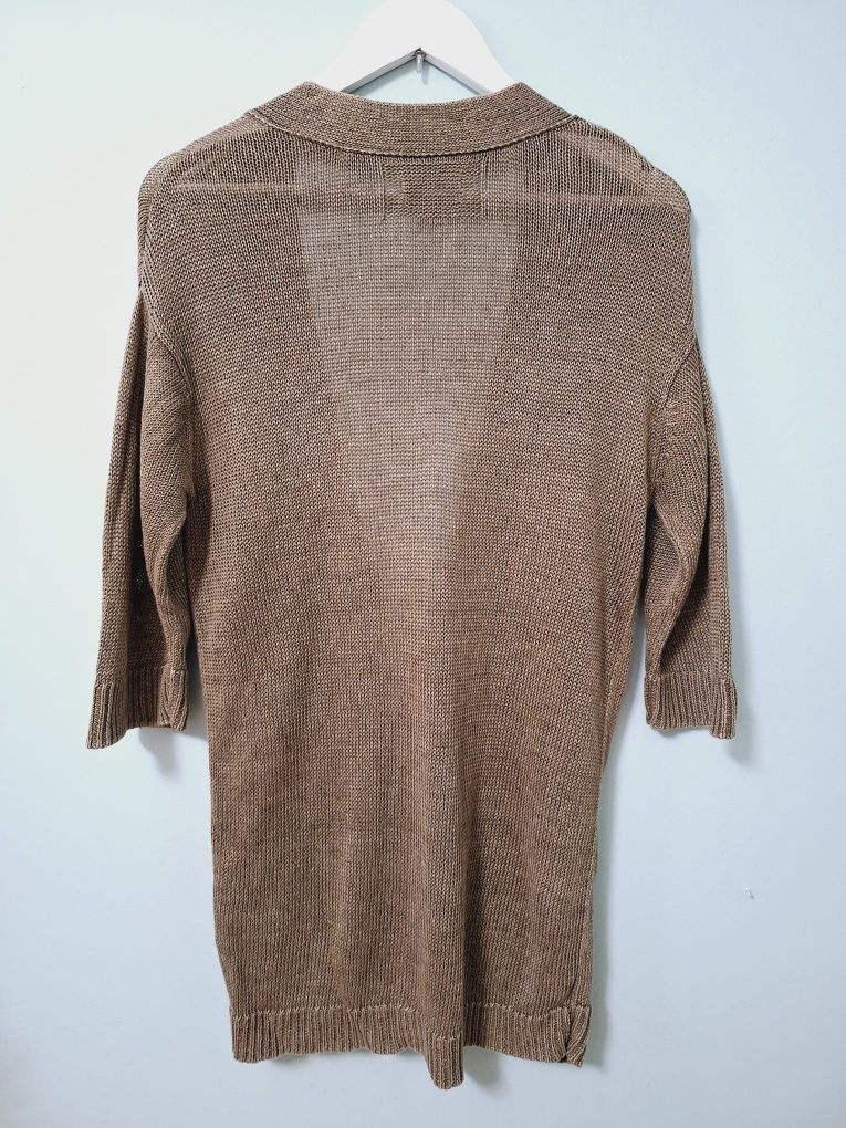 Kardigan sweter Marc O'Polo XS 34 len lniany khaki zielony