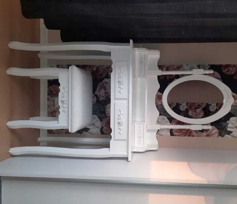 Nowa Toaletka Kosmetyczna z Lustrem Krzesełko Biała Biurko +Siedzisko