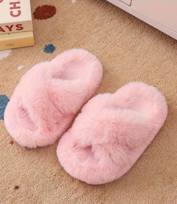 Домашні капці тапочки плюшеві хутряні пухнасті 16 см рожеві теплі