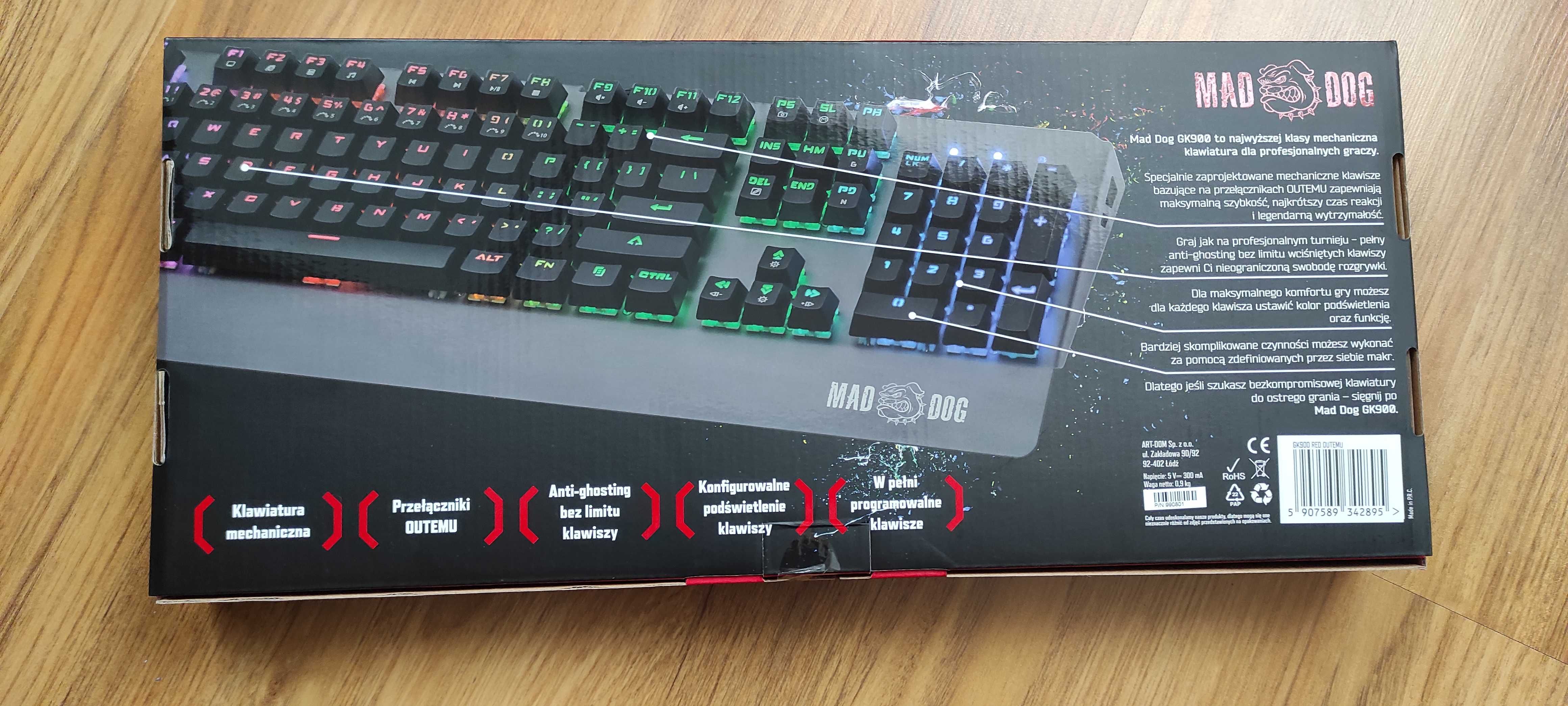 Klawiatura MAD DOG GK900 RGB OUTEMU red NOWA w cenie używanej!