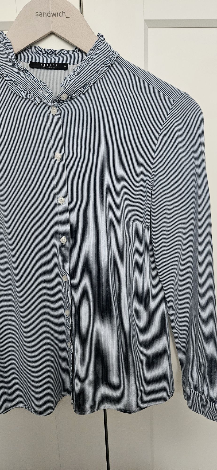 Mohito koszula z długim rękawem r. 34 XS biała w niebieskie paski pion