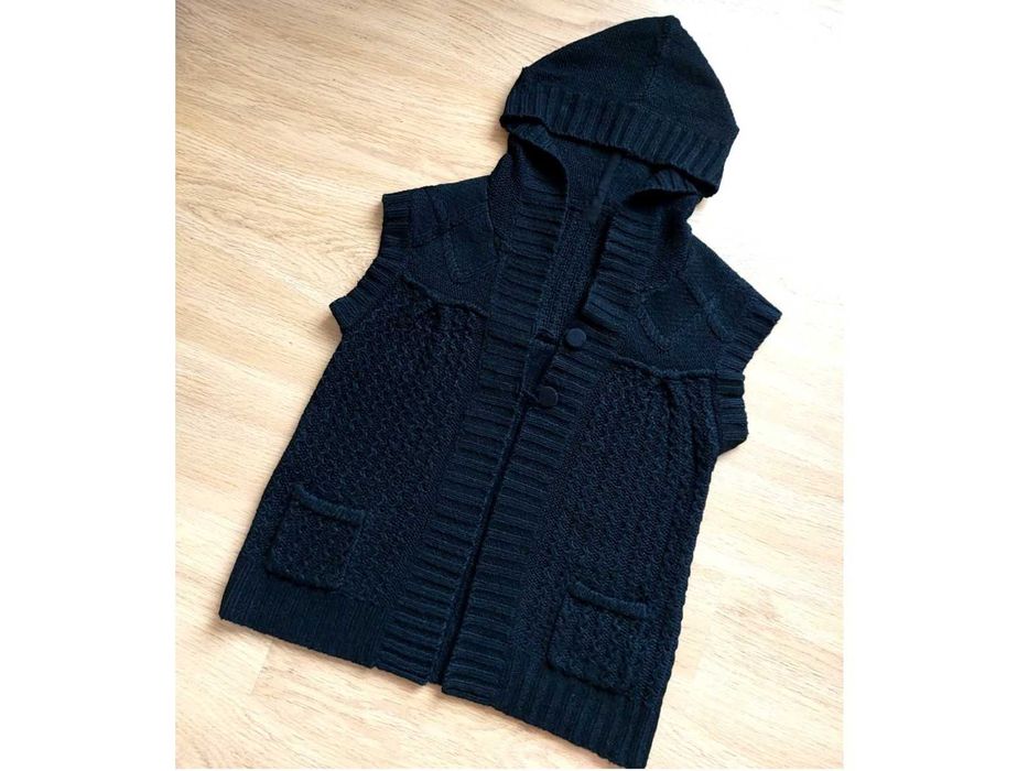 Kamizelka M 38 sweterek czarny H&M czarna z kapturem