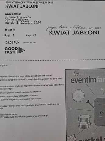 Bilet koncert Kwiat Jabłoni Warszawa COS Torwar