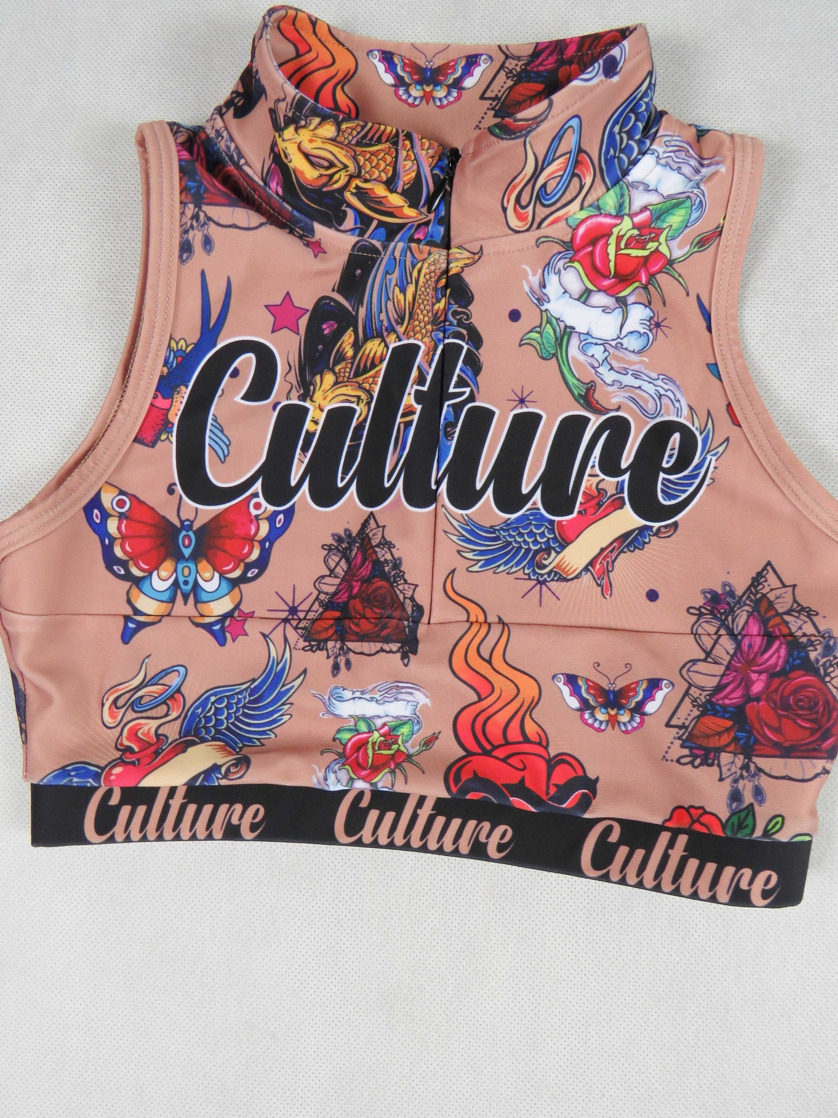 kolorowy top Culture top na zamek like Ed Hardy printed top