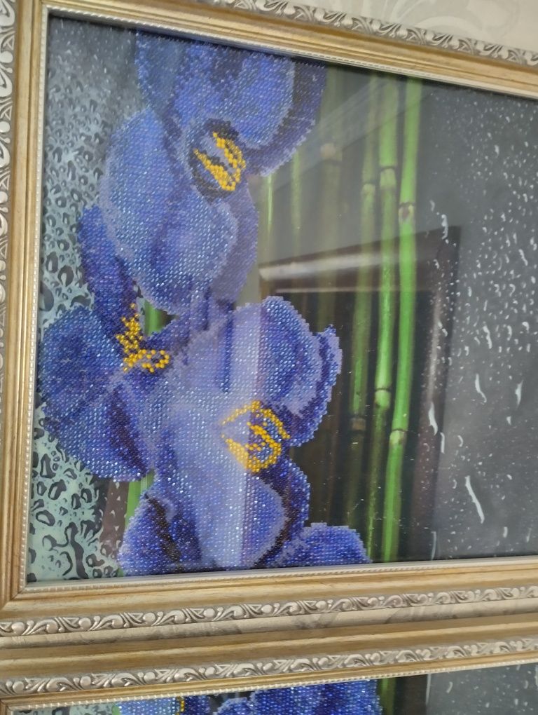 Картина триптих Орхідеї вишита бісером