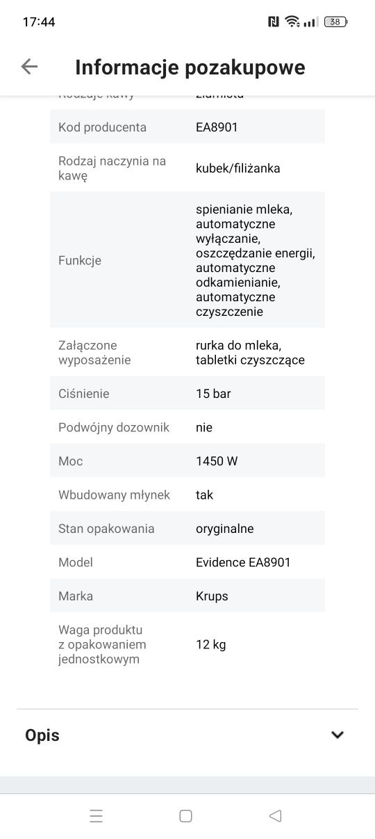 Ekaspres do kawy Krups evidence