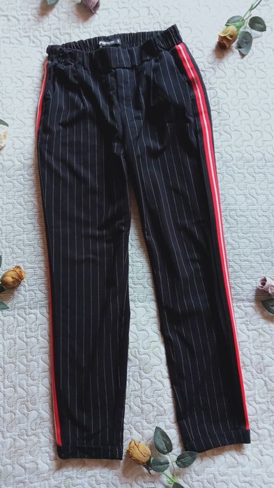 Spodnie chinosy w paski lampasy casual sport vintage S/36