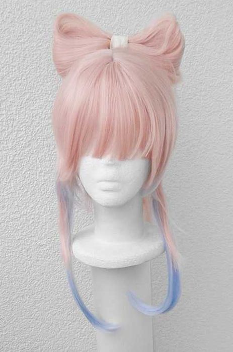 Kokomi Genshin Impact Cosplay wig peruka różowa brzoskwiniowa z kitką