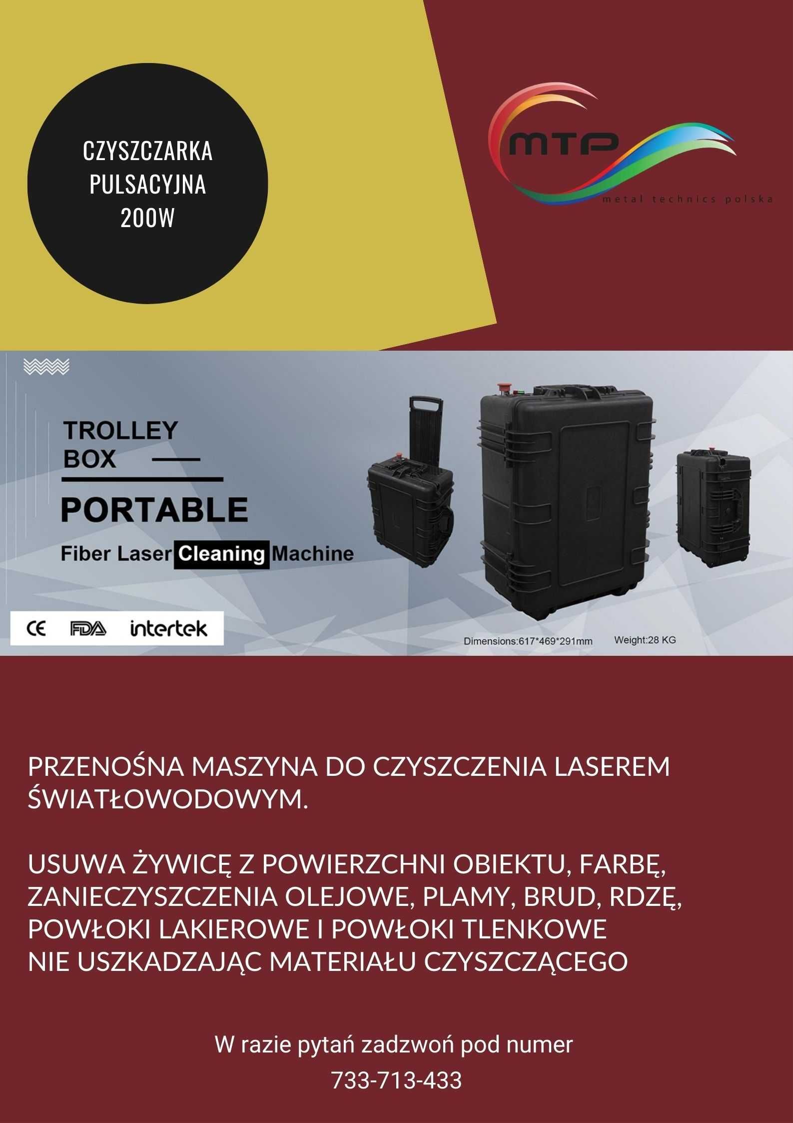 Czyszczarka laserowa mobilna  200W dla konserwatorów