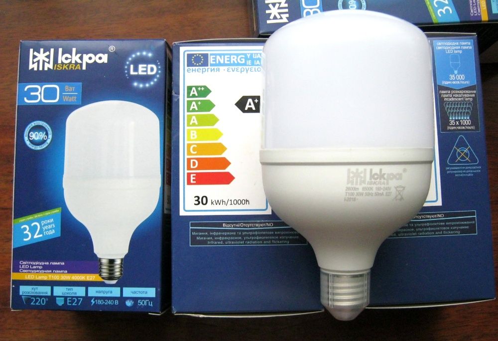 Світлодіодна лампа ІСКРА LED T100 30W 6500K E27 светодиодная лампа