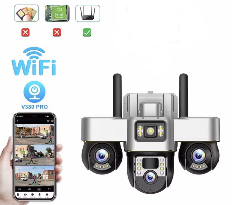 Камера V380Pro 3 екрани WiFi IP камера 15MP ВУЛИЧНА 3штPTZ відеокамера