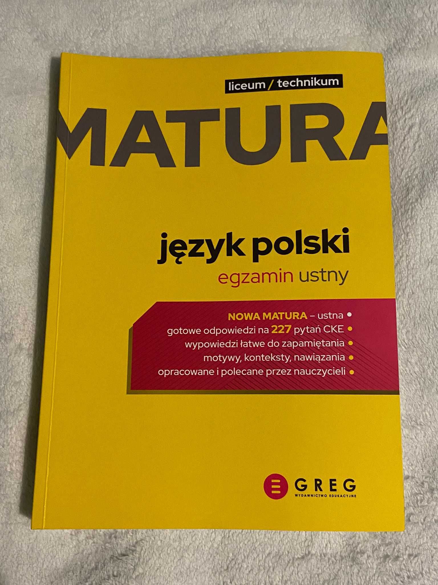 Książka z odpowiedzi na maturę ustną z języka polskiego.