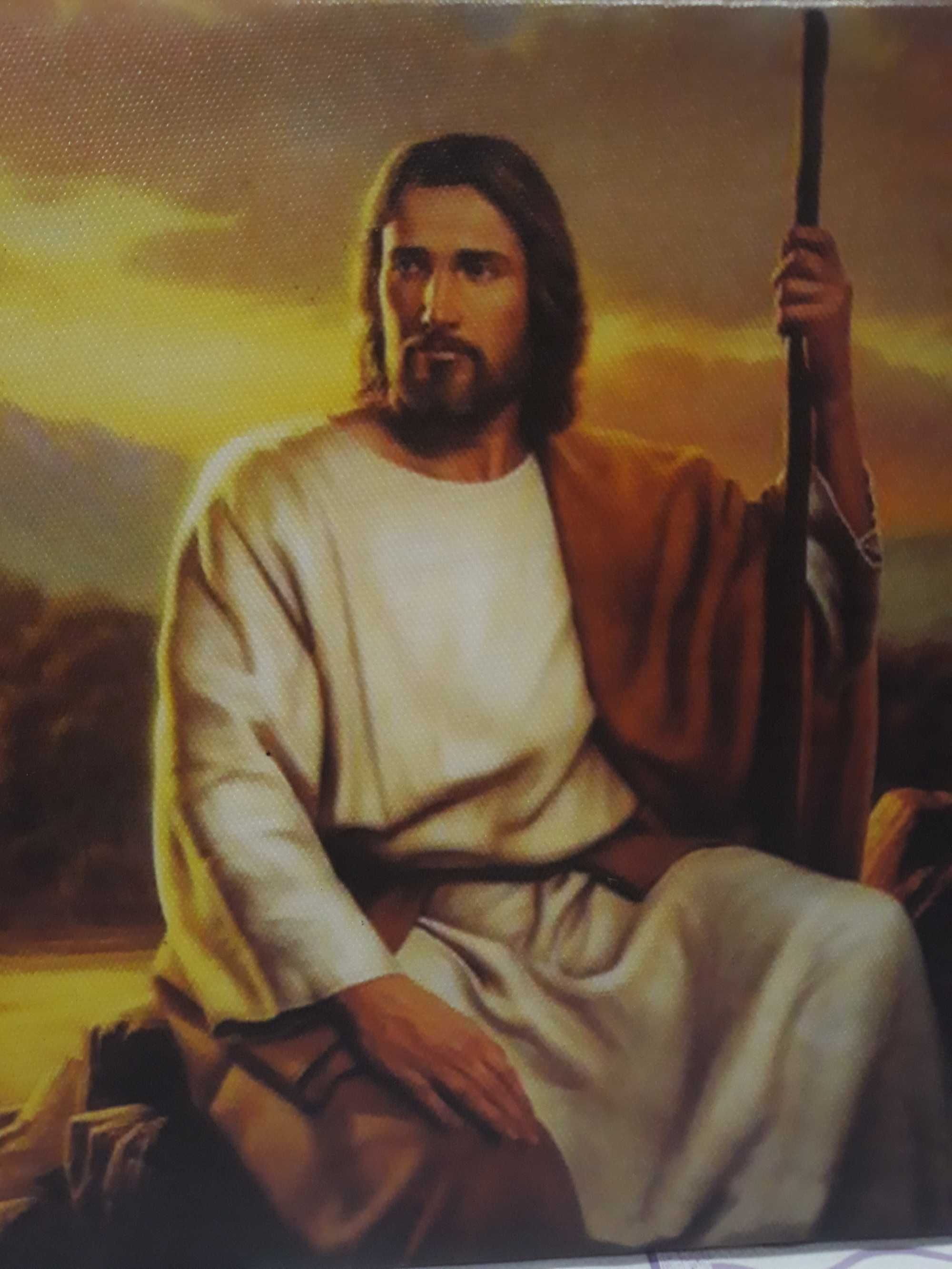 Jezus nad rzeką, obraz religijny na płótnie