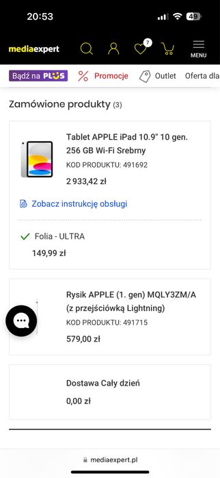 Tablet APPLE iPad 10.9" 10 gen. 256 GB Wi-Fi Srebrny