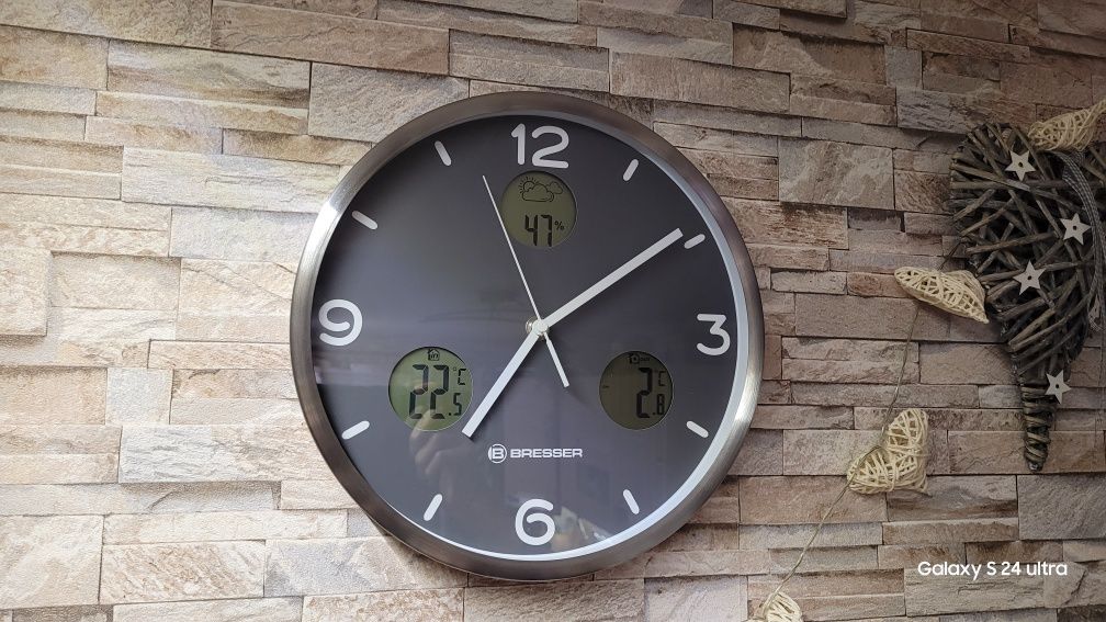 Bresser elegancki duży zegar ścienny stacja pogody My Time radiowa
