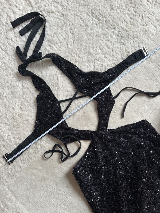 Czarna dluga sukienka cekiny nowa sister party Xs