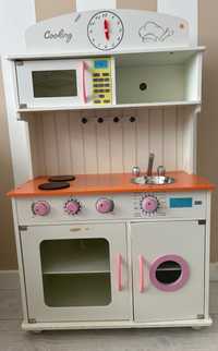 Kuchnia drewniana vintage różowa pastelowa Wooden toys