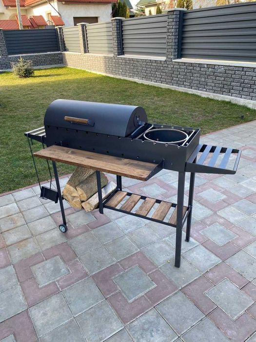 Мангал з кришкою та поличкою для дров метал 5 мм на 13 шампурів