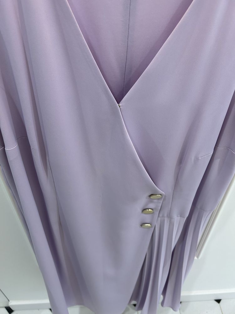 Elegancka sukienka liliowa jasna fioletowa wesel komunia 46 xxl prosta