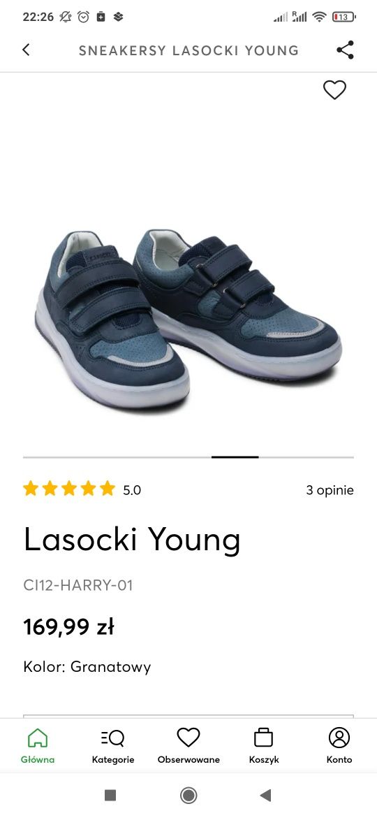 Sneakersy chłopięce Lasocki Young 35 rozmiar