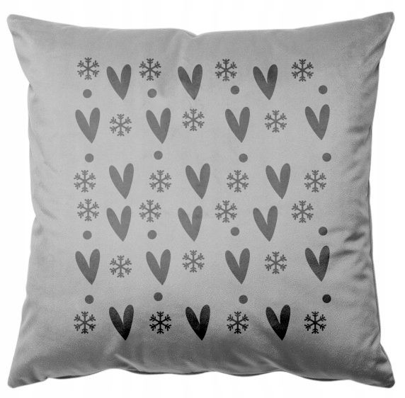 Poszewka welurowa poduszka 40x40 ozdoba Świąteczna Serca śnieżynki