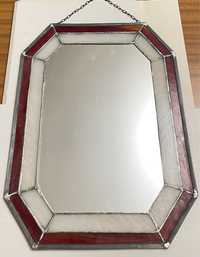 Stare lustro szklana rama biało czerwona witraż