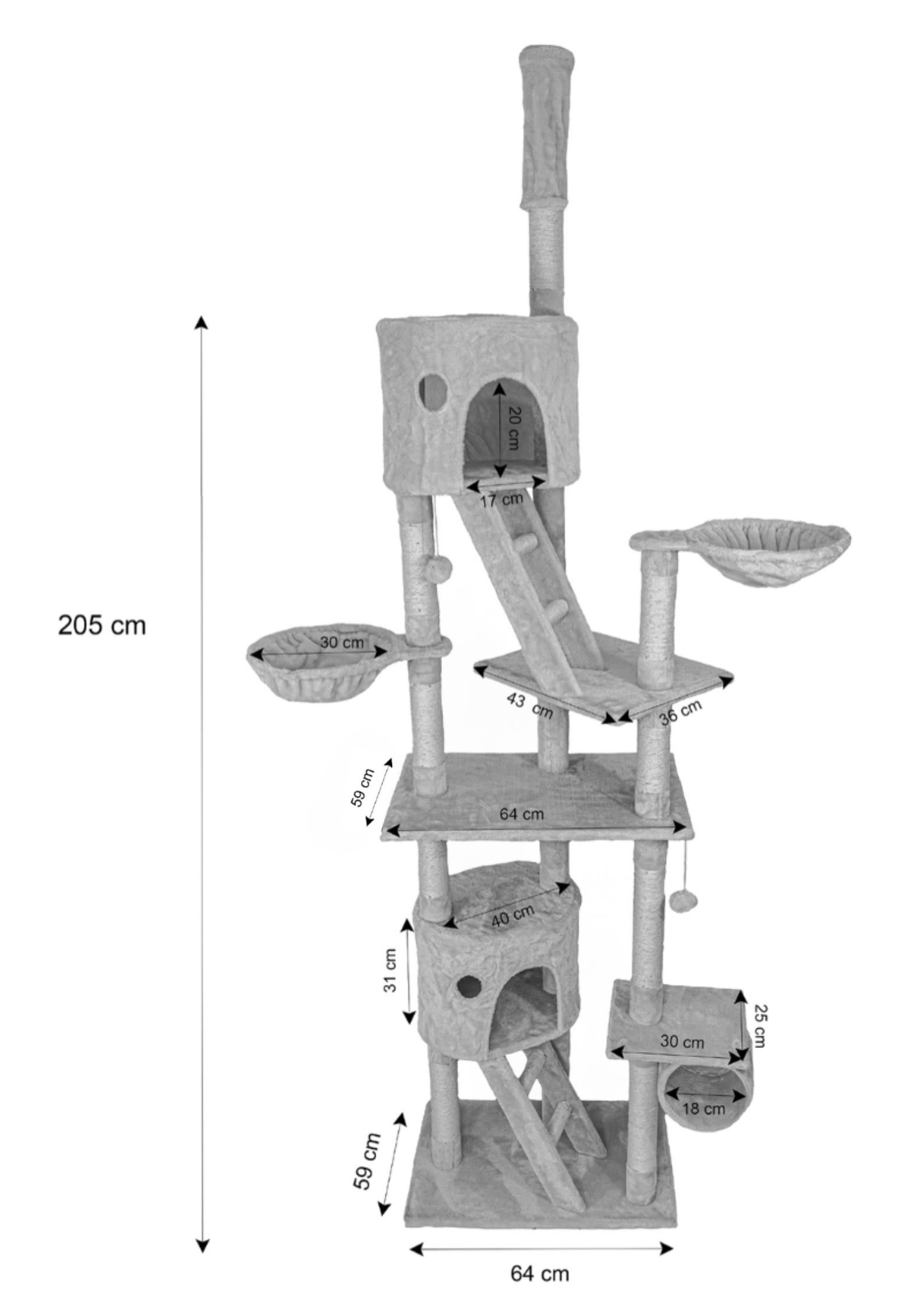 Drapak dla kota wielopoziomowy plac zabaw domek drabinka, 240-260cm