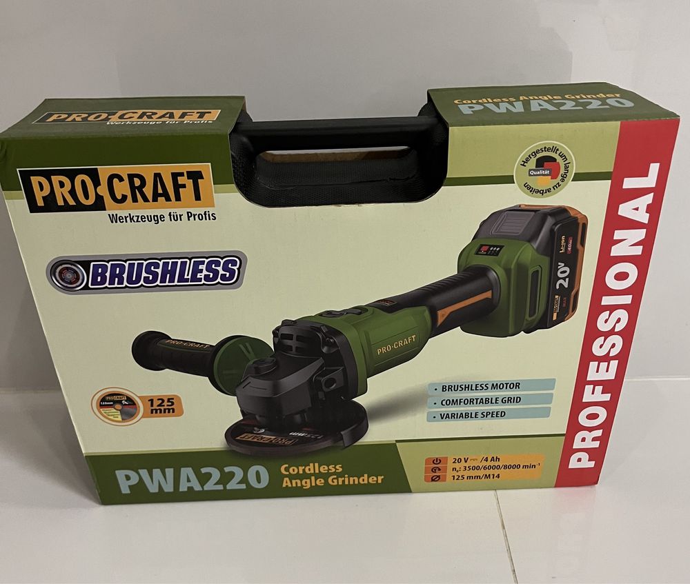 Акумуляторна болгарка Procraft PWA220 в кейсі, тушка, без акб та з.п