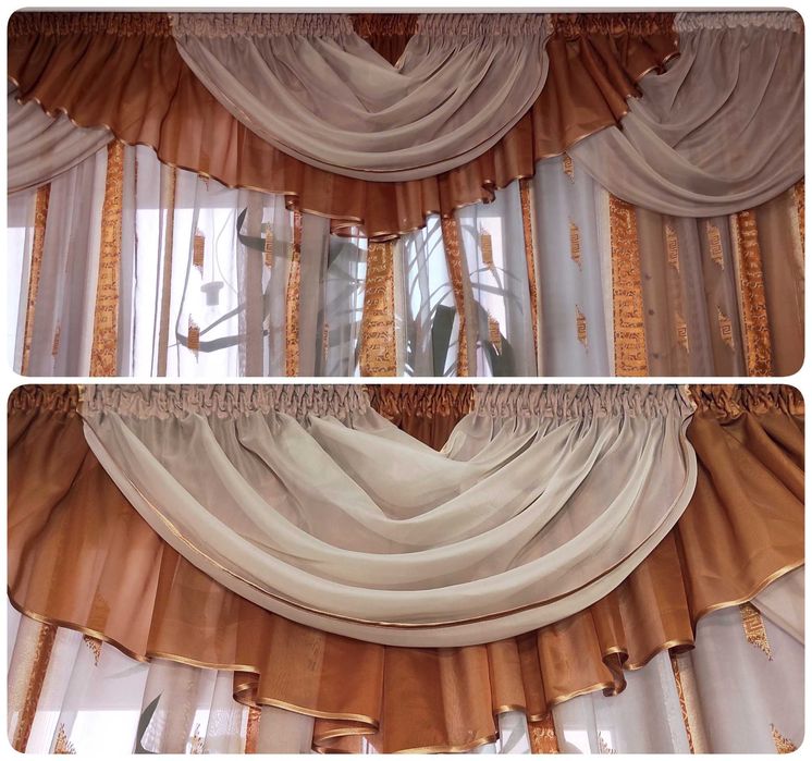 Тюль жакардова шифон в смужку з ламбрекенами на тесьмі 7,85 х 2,50