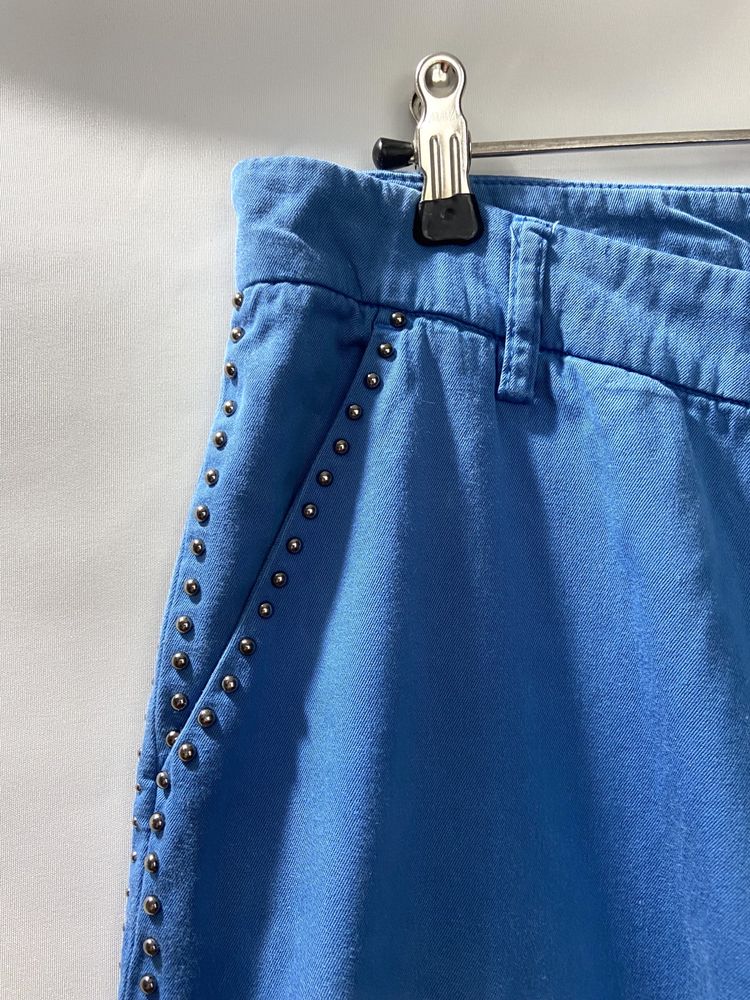 Bawełniane damskie długie niebieskie spodnie Shine rozmiar S