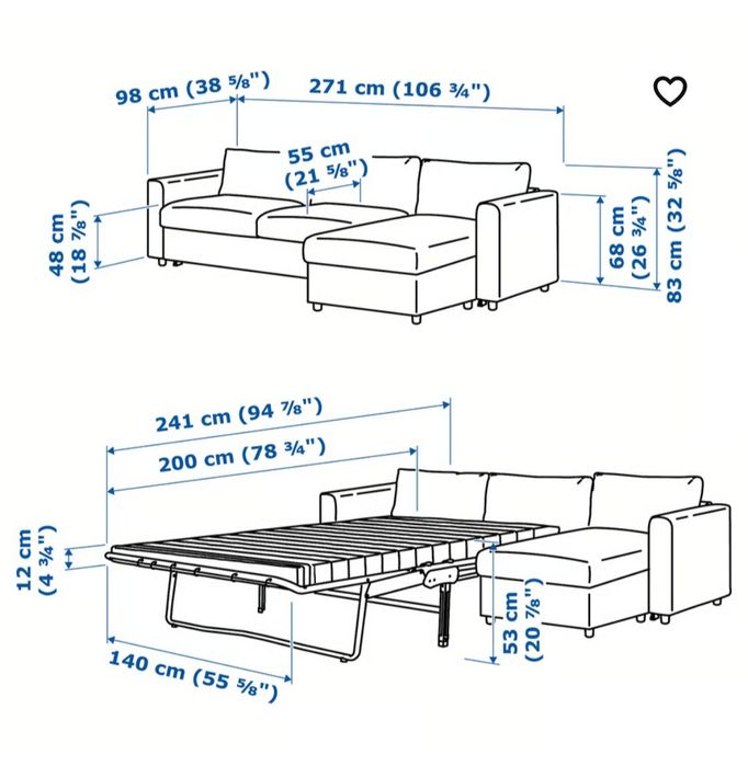 Sofa Ikea Vimle granatowa z szezlongiem