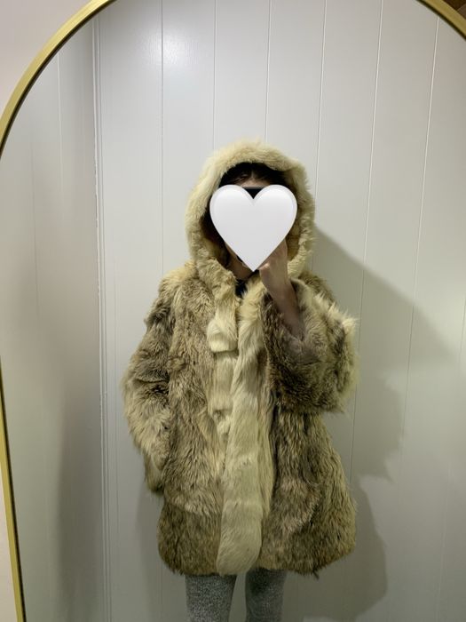 Futro naturalna z kapturem i kieszeniami