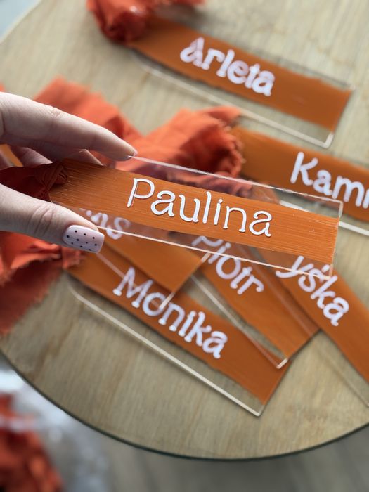 Winietki pomarańczowe pleksi łuk wesele ślub