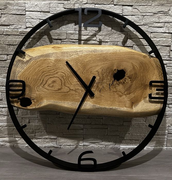 Zegar w stylu loft z drewna dębu - średnica 60 cm