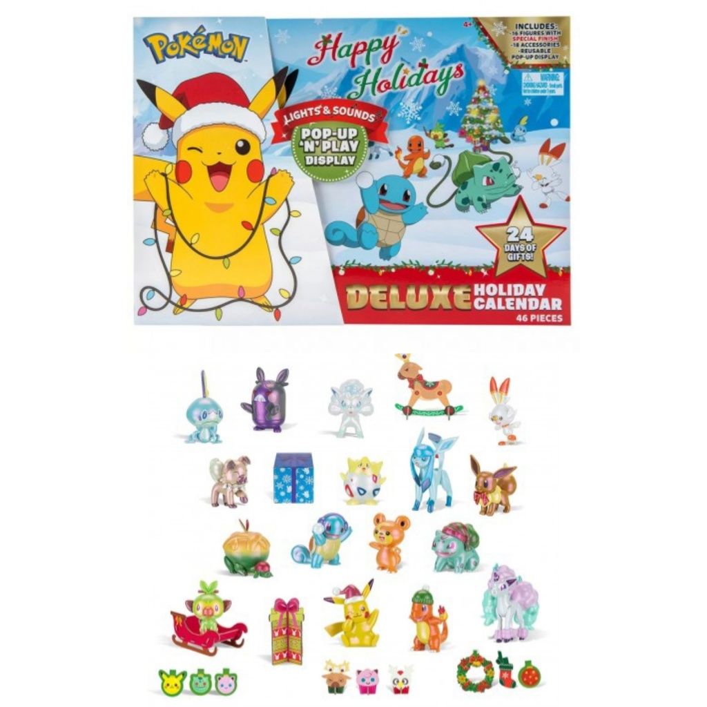 Calendario do advento com 16 figuras Pokemon - Natal (com luz e som)