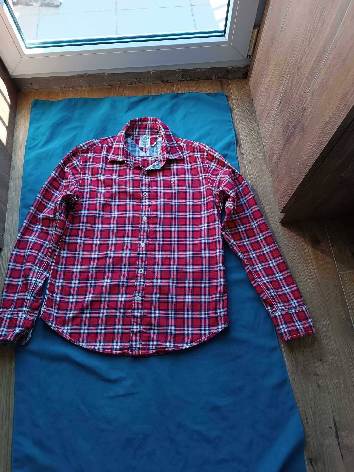 Piekna koszula uniseks 100% bawełna, krata logo -S/M - Tommy Hilfiger.
