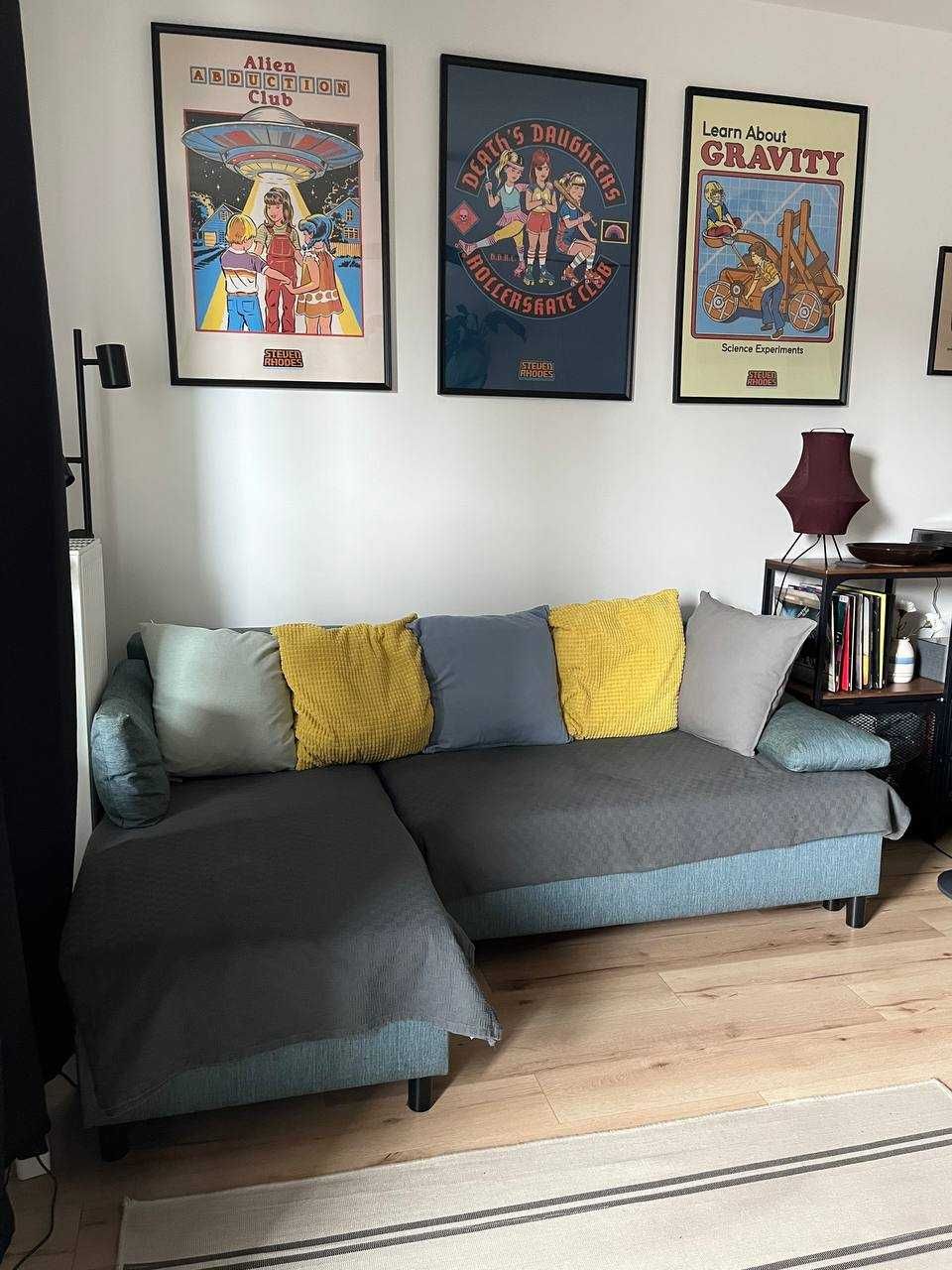 IKEA Angsta turkusowa sofa 3-osobowa rozkładana z szezlongiem IDEALNA