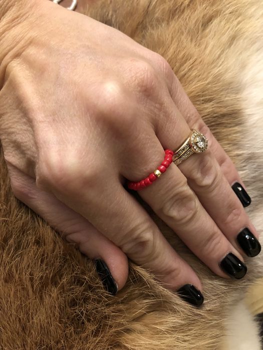 Pierścionek z koralików na gumce Walentynki prezent