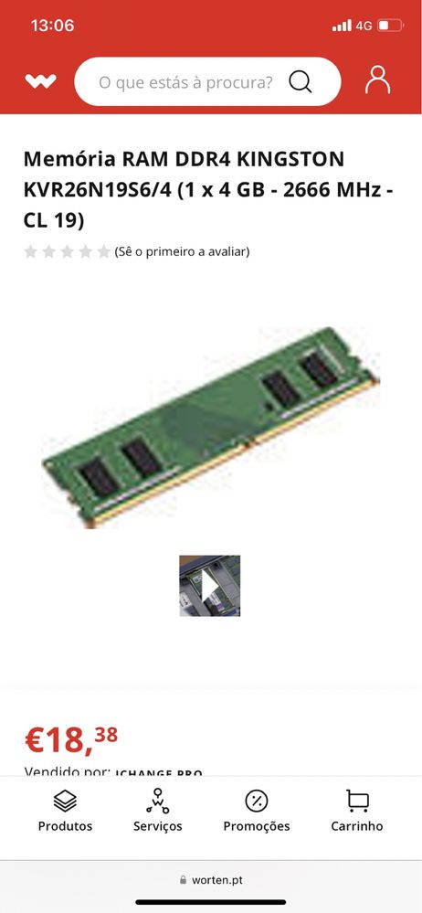 Memória RAM  4 GB Kingston  Ddr4   2666 mhz  Nova para PC