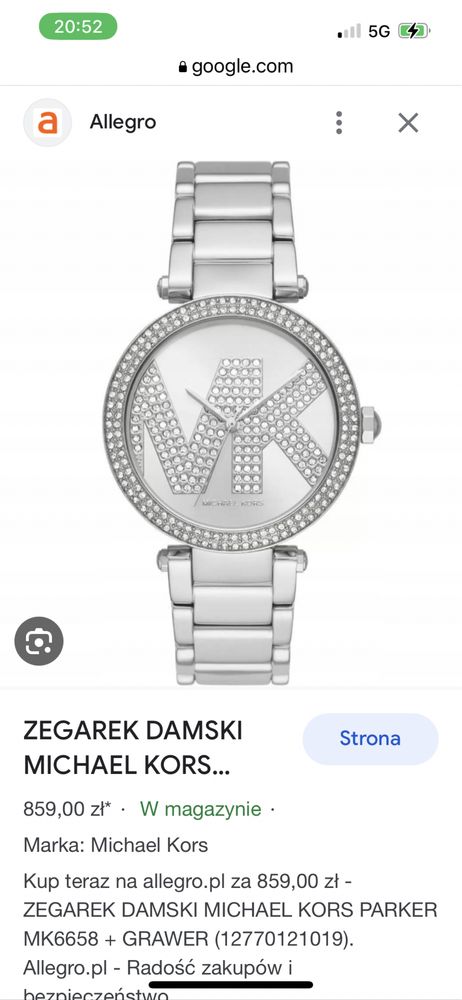 Nowy oryginalny zegarek Michael Kors kolor srebro kryształki