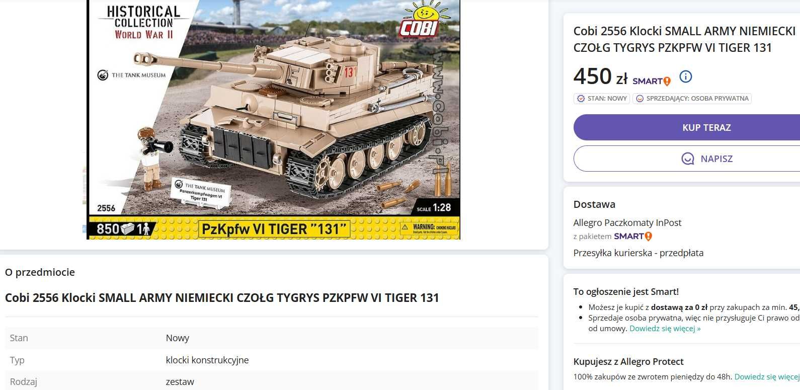 Cobi 2556 Klocki Small Army Niemiecki Czołg TYGRYS PZKPFW VI TIGER 131